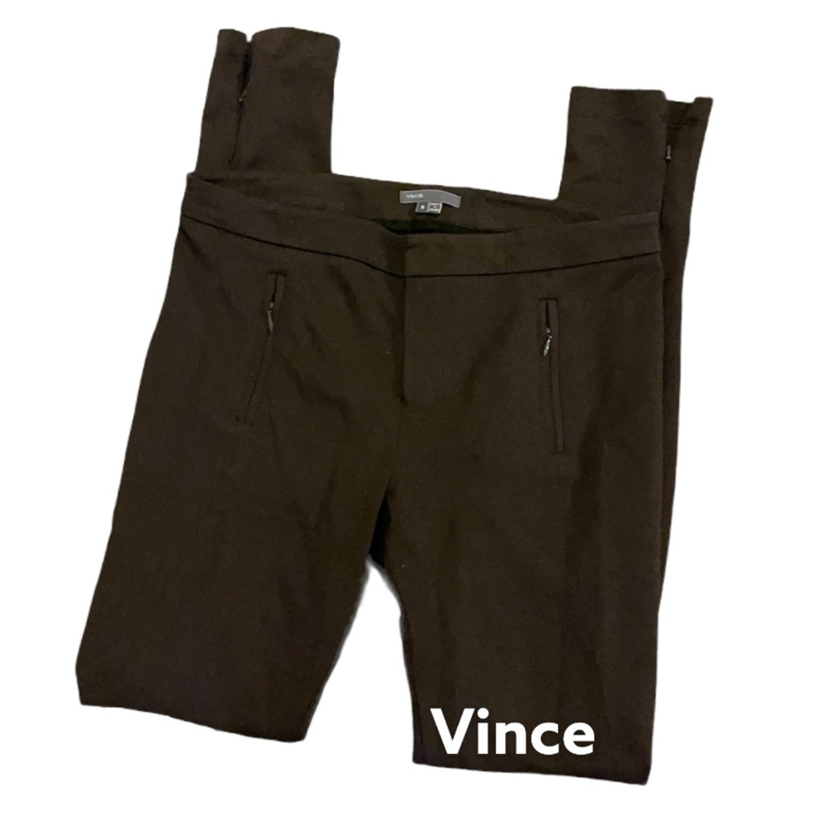 Vince Black High Rise Stretch Pants Ankle Zip 6